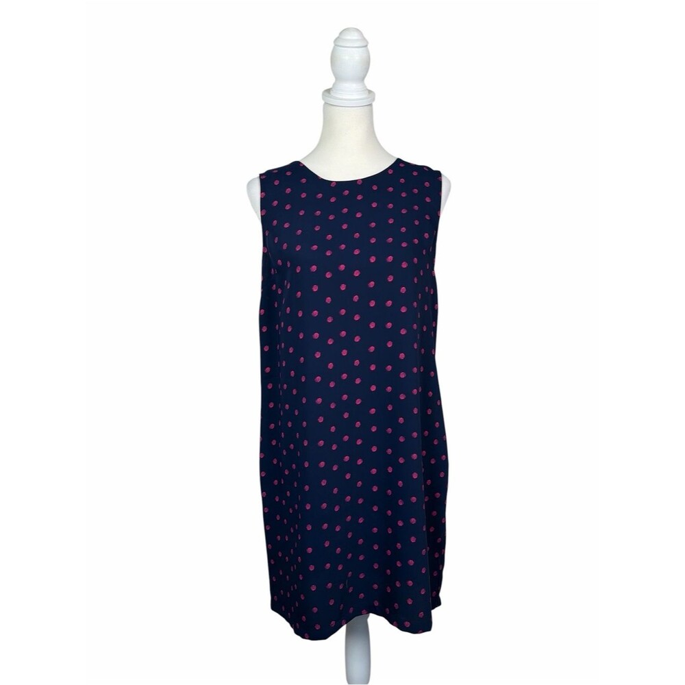 Adrienne Vittadini Navy Pink Polka Dot Shift Dress Sleeveless Sheath Career